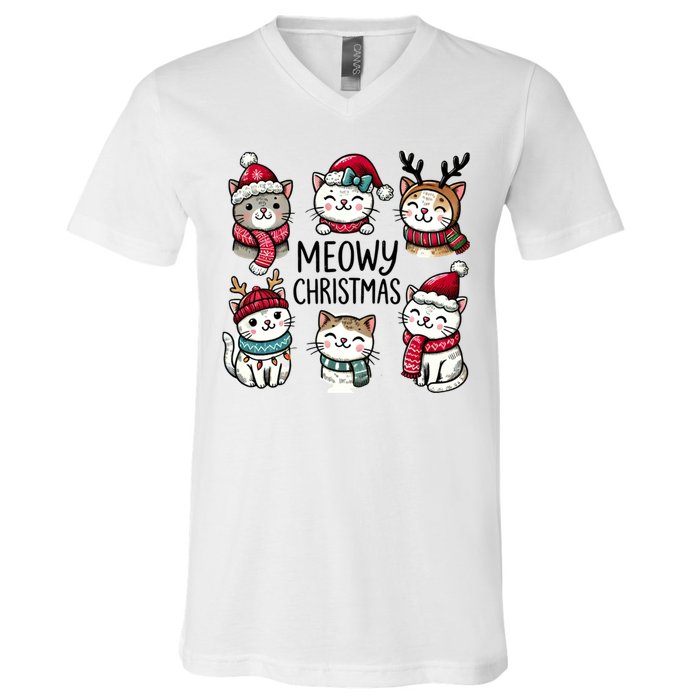 Cute Holiday Cat Lovers Christmas Meowy Christmas Cats V-Neck T-Shirt