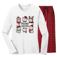 Cute Holiday Cat Lovers Christmas Meowy Christmas Cats Women's Long Sleeve Flannel Pajama Set 