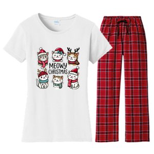 Cute Holiday Cat Lovers Christmas Meowy Christmas Cats Women's Flannel Pajama Set