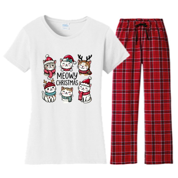 Cute Holiday Cat Lovers Christmas Meowy Christmas Cats Women's Flannel Pajama Set