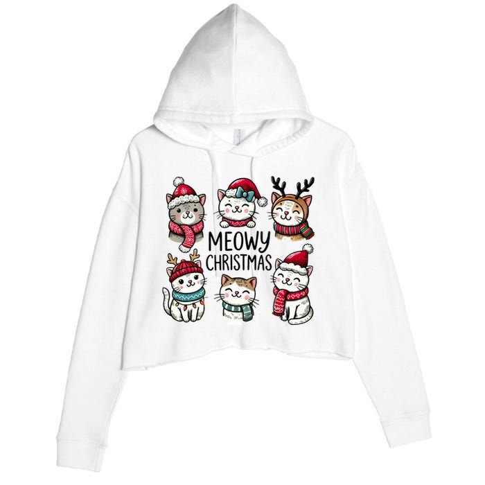 Cute Holiday Cat Lovers Christmas Meowy Christmas Cats Crop Fleece Hoodie