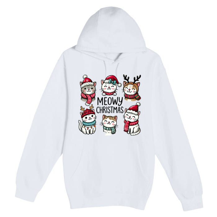 Cute Holiday Cat Lovers Christmas Meowy Christmas Cats Premium Pullover Hoodie