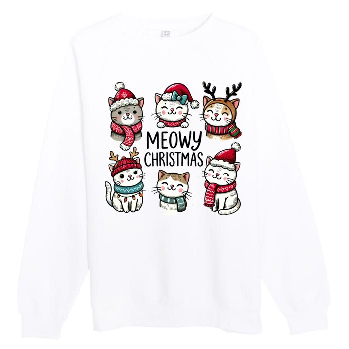 Cute Holiday Cat Lovers Christmas Meowy Christmas Cats Premium Crewneck Sweatshirt