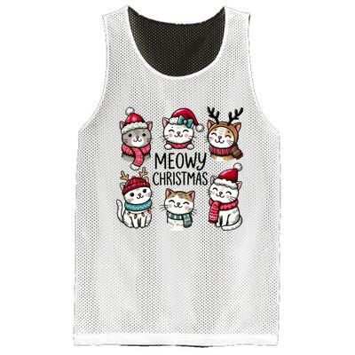 Cute Holiday Cat Lovers Christmas Meowy Christmas Cats Mesh Reversible Basketball Jersey Tank