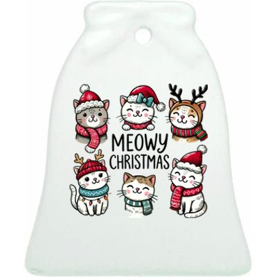 Cute Holiday Cat Lovers Christmas Meowy Christmas Cats Ceramic Bell Ornament