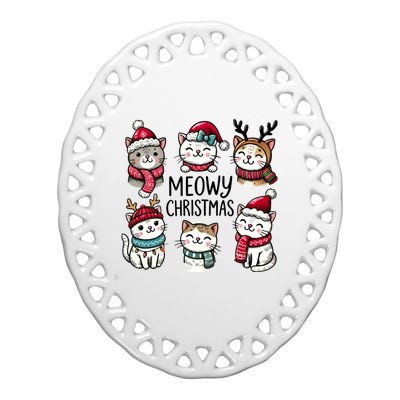 Cute Holiday Cat Lovers Christmas Meowy Christmas Cats Ceramic Oval Ornament