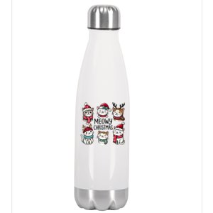 Cute Holiday Cat Lovers Christmas Meowy Christmas Cats Stainless Steel Insulated Water Bottle