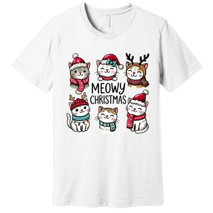 Cute Holiday Cat Lovers Christmas Meowy Christmas Cats Premium T-Shirt