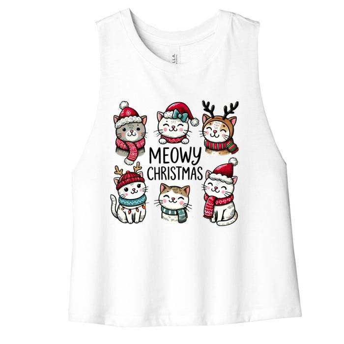 Cute Holiday Cat Lovers Christmas Meowy Christmas Cats Women's Racerback Cropped Tank