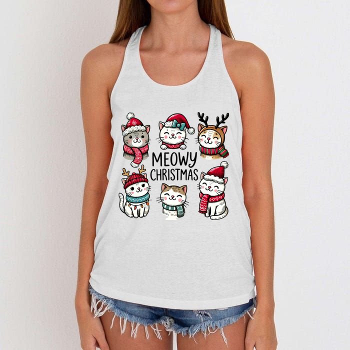 Cute Holiday Cat Lovers Christmas Meowy Christmas Cats Women's Knotted Racerback Tank