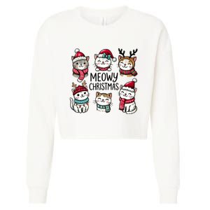 Cute Holiday Cat Lovers Christmas Meowy Christmas Cats Cropped Pullover Crew