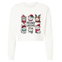 Cute Holiday Cat Lovers Christmas Meowy Christmas Cats Cropped Pullover Crew