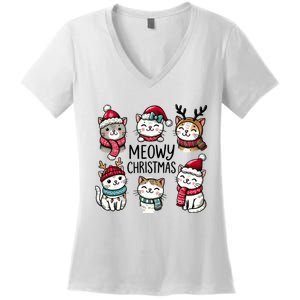 Cute Holiday Cat Lovers Christmas Meowy Christmas Cats Women's V-Neck T-Shirt