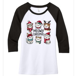 Cute Holiday Cat Lovers Christmas Meowy Christmas Cats Women's Tri-Blend 3/4-Sleeve Raglan Shirt