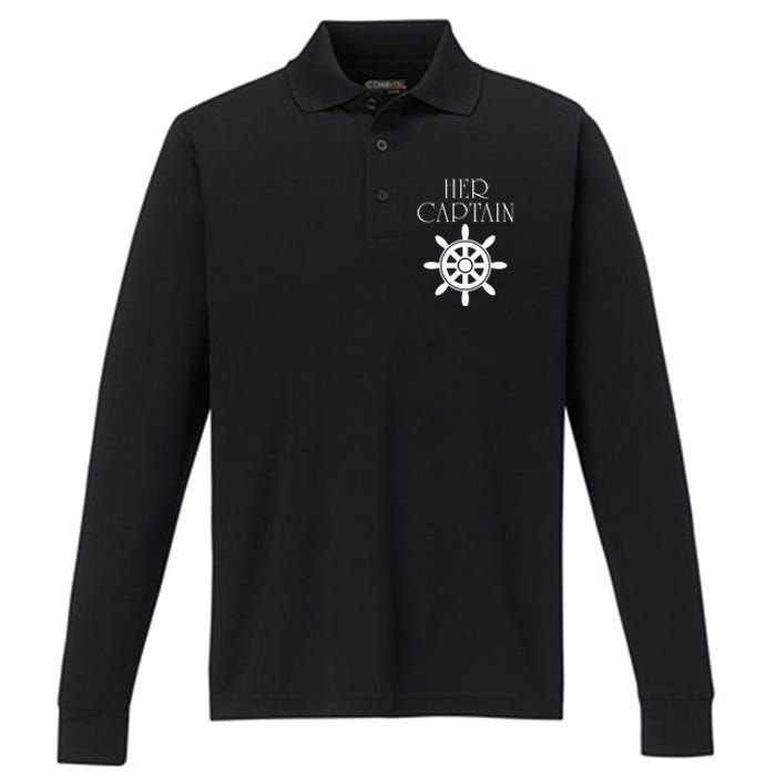 Cruise Her Captain His Anchor Couple Performance Long Sleeve Polo