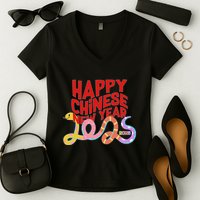 Cute Happy Chinese New Year 2025 Year Of The Snake Women's V-Neck T-Shirt