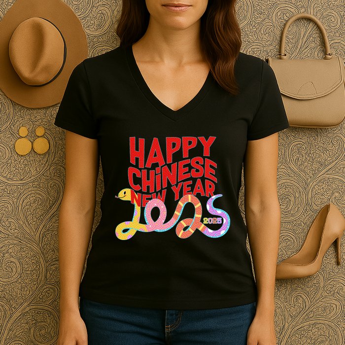 Cute Happy Chinese New Year 2025 Year Of The Snake Women's V-Neck T-Shirt