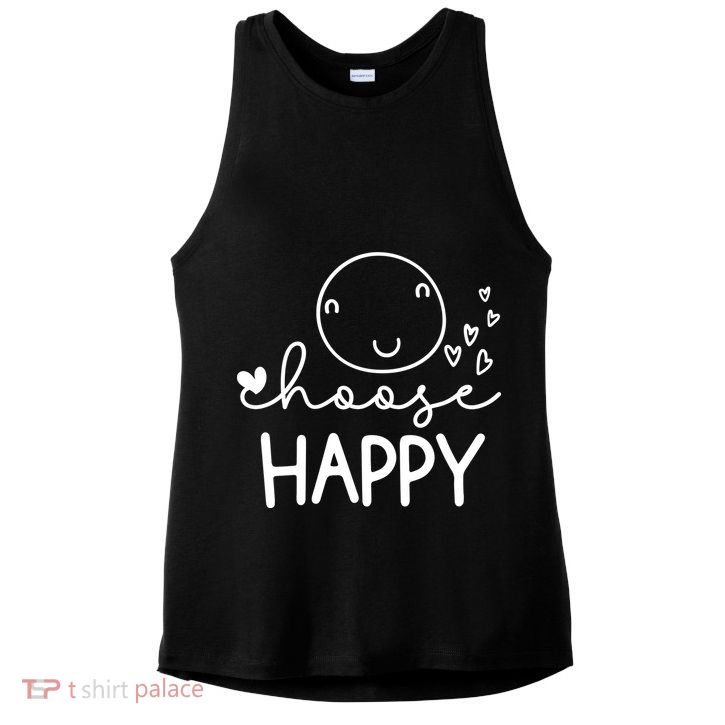 Choose Happy Cute Smile Face Ladies PosiCharge Tri-Blend Wicking Tank
