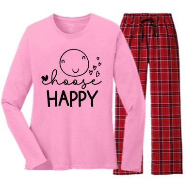 Choose Happy Cute Smile Face Women's Long Sleeve Flannel Pajama Set 