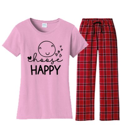 Choose Happy Cute Smile Face Women's Flannel Pajama Set