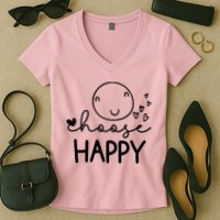 Choose Happy Cute Smile Face Women's V-Neck T-Shirt