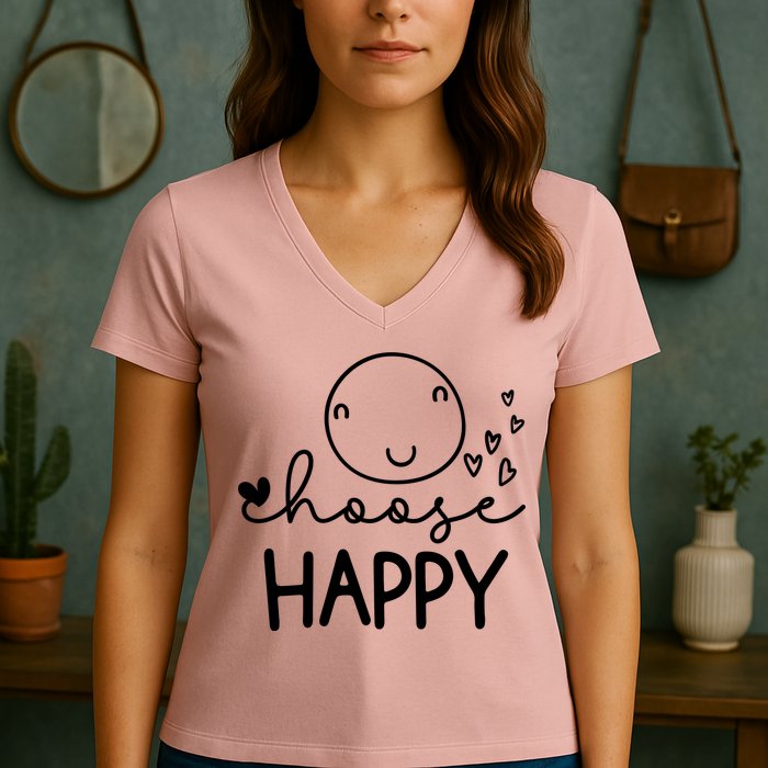 Choose Happy Cute Smile Face Women's V-Neck T-Shirt