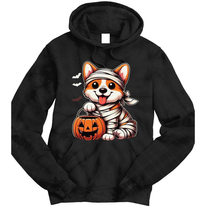 Cute Halloween Costume Welsh Corgi Mummy Dog Lover Tie Dye Hoodie