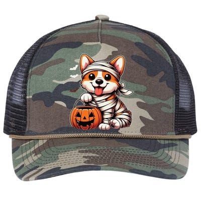 Cute Halloween Costume Welsh Corgi Mummy Dog Lover Retro Rope Trucker Hat Cap