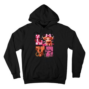 Cute Highland Cow And Pink Heart Valentines Day Love Leopard Hoodie