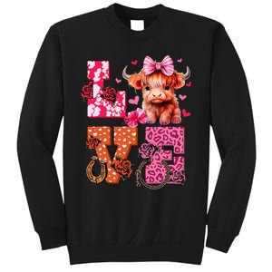 Cute Highland Cow And Pink Heart Valentines Day Love Leopard Sweatshirt