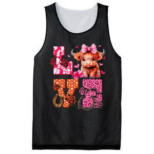 Cute Highland Cow And Pink Heart Valentines Day Love Leopard Mesh Reversible Basketball Jersey Tank