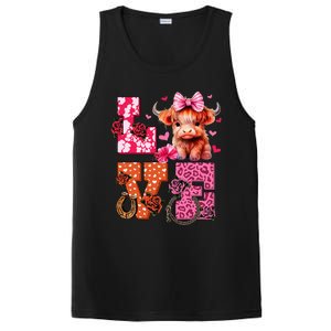 Cute Highland Cow And Pink Heart Valentines Day Love Leopard PosiCharge Competitor Tank