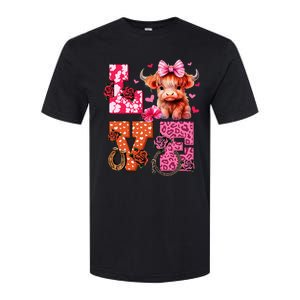 Cute Highland Cow And Pink Heart Valentines Day Love Leopard Softstyle CVC T-Shirt