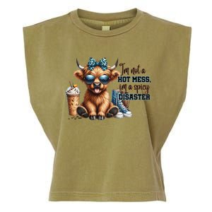 Cute Highland Cow IM Not A Hot Mess Im A Spicy Disaster Garment-Dyed Women's Muscle Tee