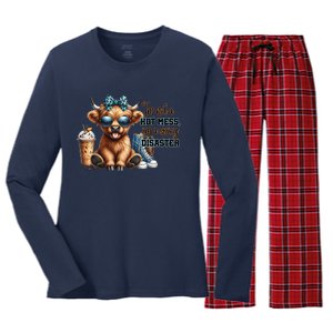 Cute Highland Cow IM Not A Hot Mess Im A Spicy Disaster Women's Long Sleeve Flannel Pajama Set 