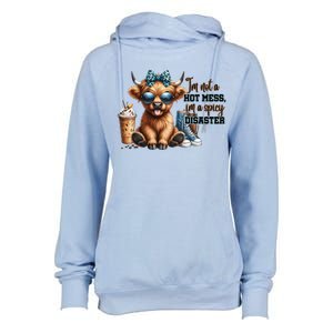 Cute Highland Cow IM Not A Hot Mess Im A Spicy Disaster Womens Funnel Neck Pullover Hood