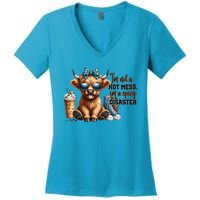 Cute Highland Cow IM Not A Hot Mess Im A Spicy Disaster Women's V-Neck T-Shirt