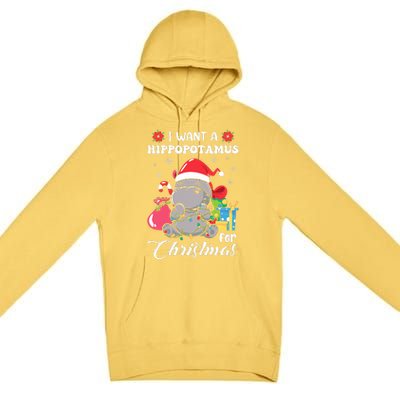 Christmas Hippopotamus Cute Xmas Hippo In Santa Hat Premium Pullover Hoodie