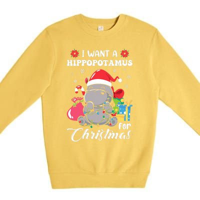 Christmas Hippopotamus Cute Xmas Hippo In Santa Hat Premium Crewneck Sweatshirt