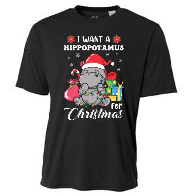 Christmas Hippopotamus Cute Xmas Hippo In Santa Hat Cooling Performance Crew T-Shirt