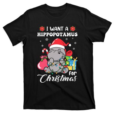 Christmas Hippopotamus Cute Xmas Hippo In Santa Hat T-Shirt