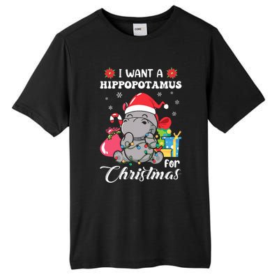 Christmas Hippopotamus Cute Xmas Hippo In Santa Hat Tall Fusion ChromaSoft Performance T-Shirt