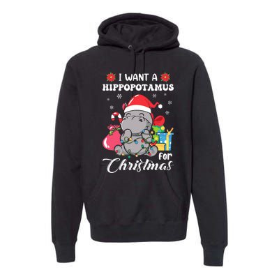 Christmas Hippopotamus Cute Xmas Hippo In Santa Hat Premium Hoodie