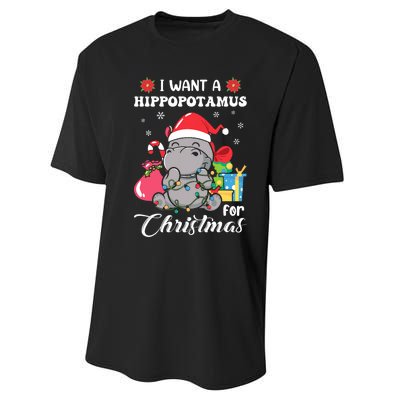 Christmas Hippopotamus Cute Xmas Hippo In Santa Hat Performance Sprint T-Shirt