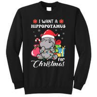 Christmas Hippopotamus Cute Xmas Hippo In Santa Hat Tall Sweatshirt