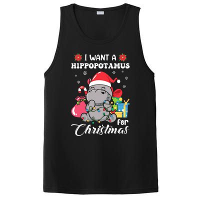 Christmas Hippopotamus Cute Xmas Hippo In Santa Hat PosiCharge Competitor Tank