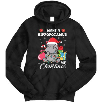 Christmas Hippopotamus Cute Xmas Hippo In Santa Hat Tie Dye Hoodie