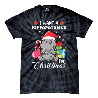 Christmas Hippopotamus Cute Xmas Hippo In Santa Hat Tie-Dye T-Shirt