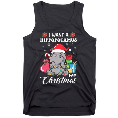 Christmas Hippopotamus Cute Xmas Hippo In Santa Hat Tank Top