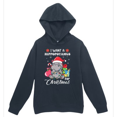 Christmas Hippopotamus Cute Xmas Hippo In Santa Hat Urban Pullover Hoodie